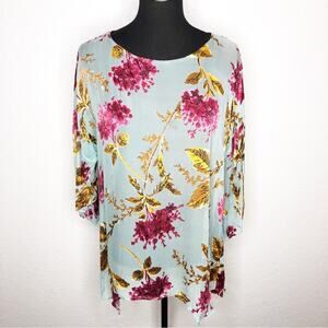 Citron Santa Monica blue pink velvet floral silk blend top size Medium